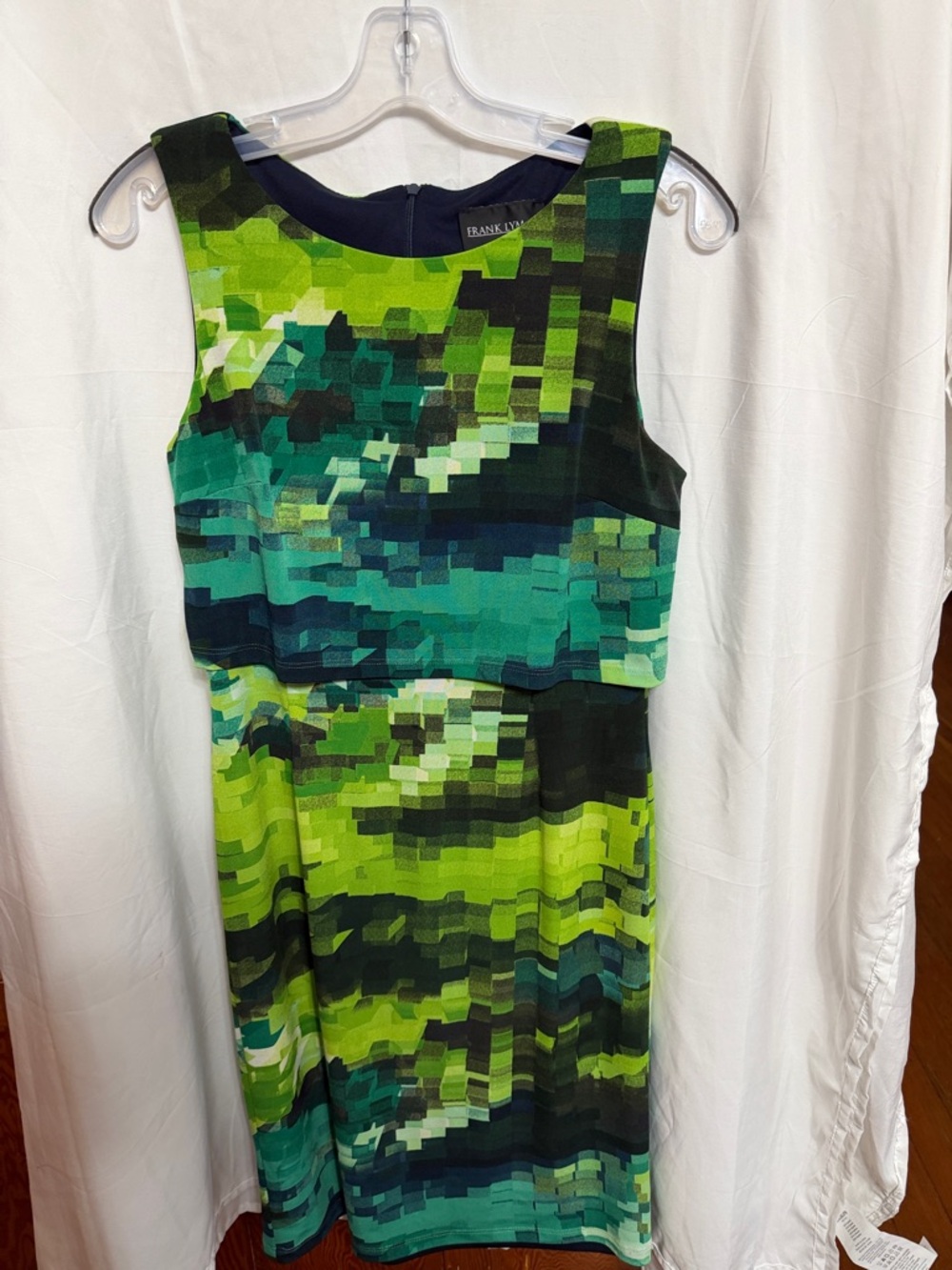 Frank Lyman Design Lime & Teal Pixel-Print Sleeveless Midi Dress
